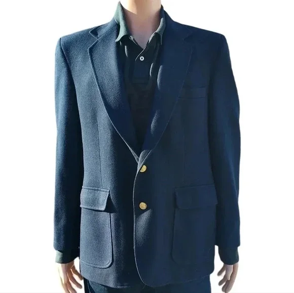 Haggar Mens 100% Pure Wool Mens Suit Jacket Gold Buttons Size 42 in Blue - Picture 4 of 12